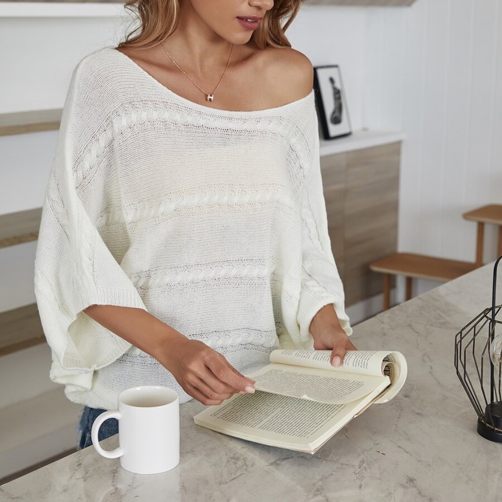 cream loose fit fall autumn knit sweater - Picture 4 of 6